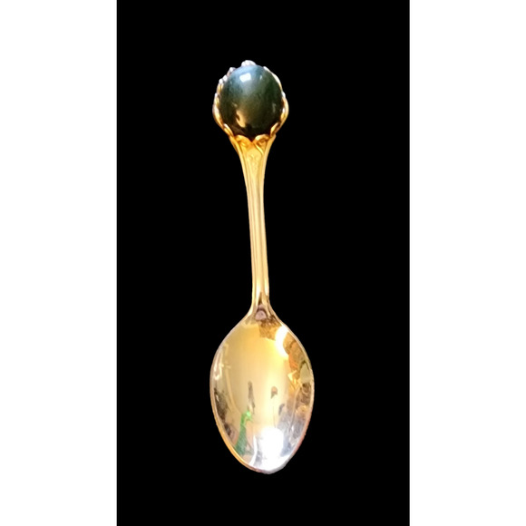 Vintage Souvenir Spoon green stone top gold-tone - Picture 1 of 4